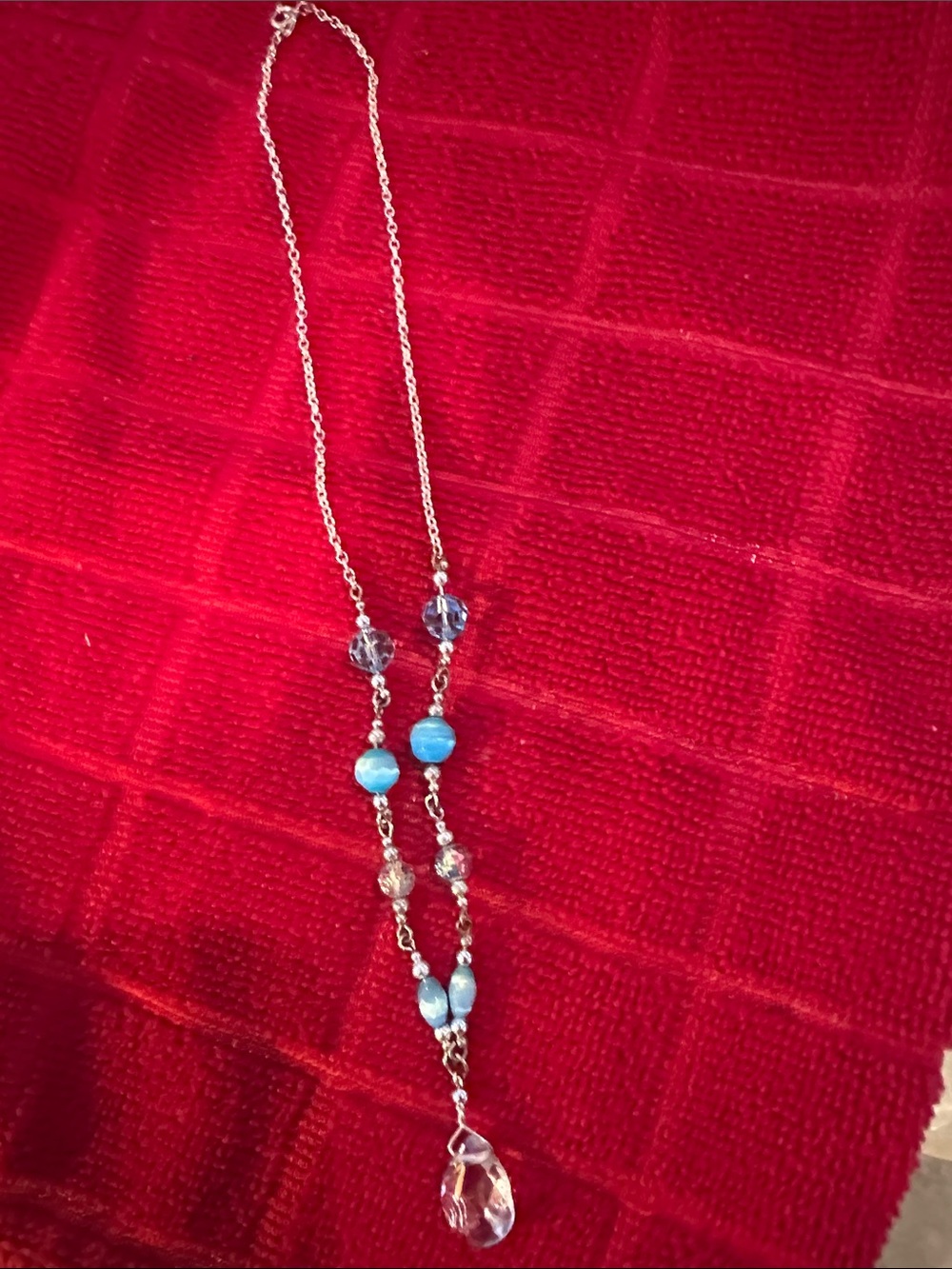 Sterling silver Blue Bead and Crystal Pendant Women's Necklace